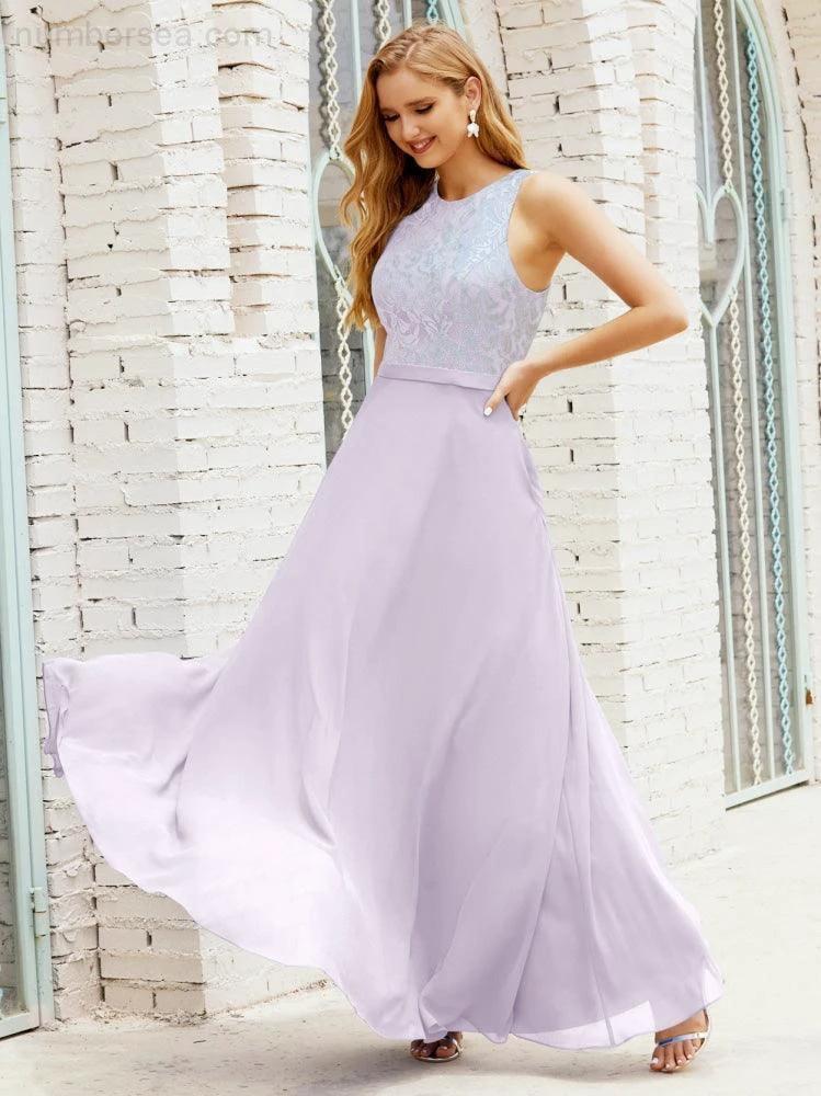 Lace Bridesmaid Dress Floor Length Evening Gowns with Pockets 28017 by numbersea