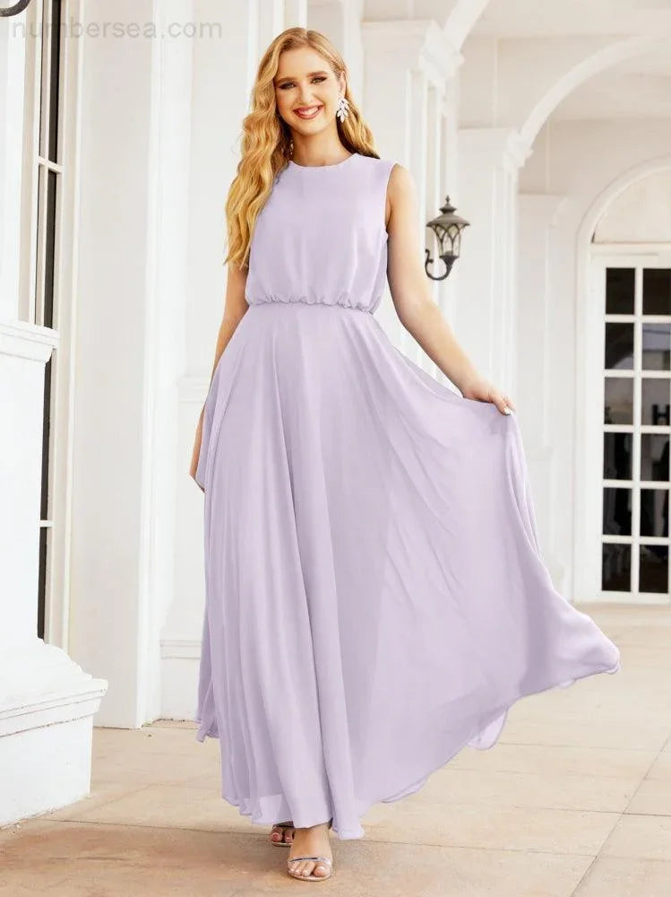 Numbersea Sleeveless Long Bridesmaid Dress A line Formal Evening Prom Gown 28025