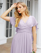 Numbersea Chiffon Bridesmaid Dresses Long Formal Evening Prom Mother of The Bride Dress with Flutter Sleeve     SEA28040
