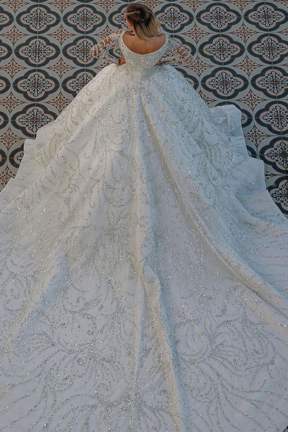 Bmbridal Long Sleeve Ball Gown Wedding Dress With Beads