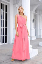 Ladies Chiffon One Shoulder Bridesmaid Evening Dress Wedding Party Evening Dress 28133 by numbersea