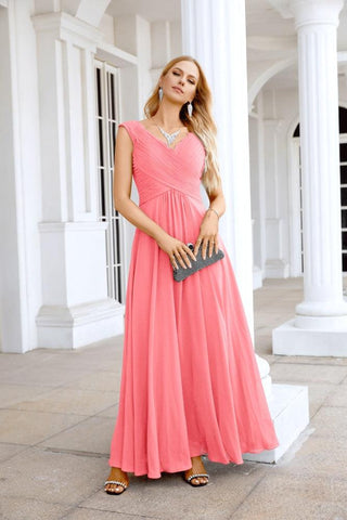 Ladies Chiffon V Neck Sleeveless Floor Length Bridesmaid Evening Dress Wedding Party Evening Dress 28126