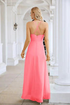 Ladies Chiffon Spaghetti Strap V Neck Front Slit Floor Length Bridesmaid Evening Dress Prom Party Wedding Evening Dress 28116 by numbersea