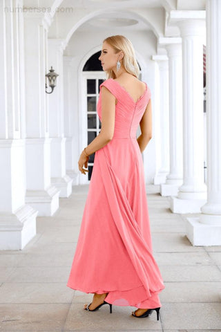 Ladies Chiffon V Neck Sleeveless Floor Length Bridesmaid Evening Dress Wedding Party Evening Dress 28126