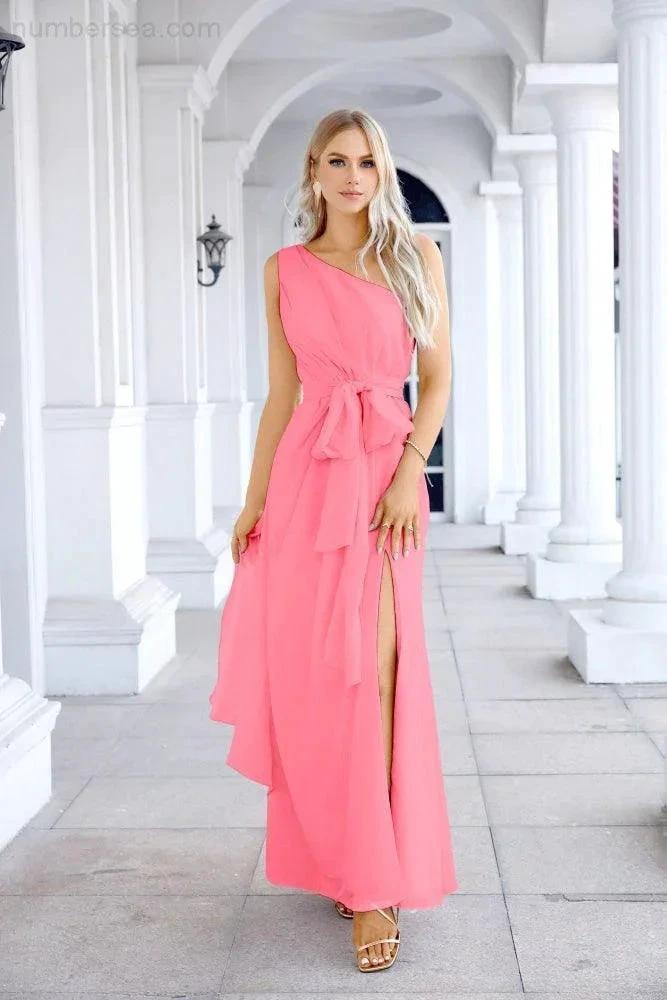 Ladies Chiffon One Shoulder Bridesmaid Evening Dress Wedding Party Evening Dress 28133 by numbersea