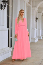 Ladies V Neck Chiffon Long Sleeve Front Slit Bridesmaid Evening Dress Wedding Party Shopping Evening Dress 28109 by numbersea