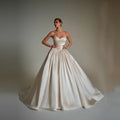 Luxury Champagne Strapless Satin Ball Gown Trailed Wedding Dress SW162