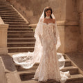 Elegant Ivory Sweetheart Neckline Sheer Lace Mermaid Wedding Dress with Veil SW171
