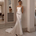 Luxury White Satin Beaded Overlay Mermaid Train Wedding Dress SW174