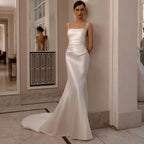 Luxury White Satin Beaded Overlay Mermaid Train Wedding Dress SW174