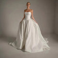 Luxury White Spaghetti Strap Beaded Satin Ball Gown Wedding Dress SW167