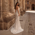Sophisticated Ivory High Cold Shoulder Beaded Lace Fitted Wedding Dress SW175
