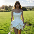 Luxury Ivory Delicate Lace Trim Sweetheart Flared Ruffle Wedding Dress SW726