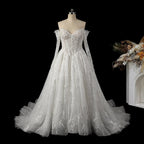 Luxury White Off-the-Shoulder Long Sleeve Lace Tulle Ball Gown Wedding Dress SW702