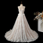 Luxury Ivory Square Neck Corset Lace Tulle A-Line Wedding Dress with Train SW706