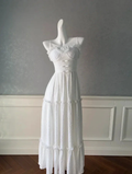 Simple White Satin Sweetheart A Line Prom Dress Spaghetti Straps Evening Dress Y8574 by simplepromdress