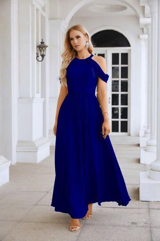 Ladies Chiffon Off Shoulder Swing Sleeve Front Slit Bridesmaid Evening Dress Wedding Party Evening Dress 28117