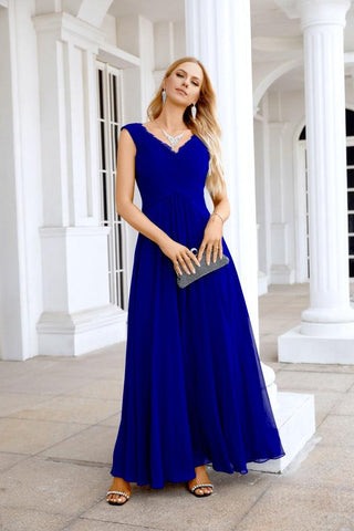 Ladies Chiffon V Neck Sleeveless Floor Length Bridesmaid Evening Dress Wedding Party Evening Dress 28126