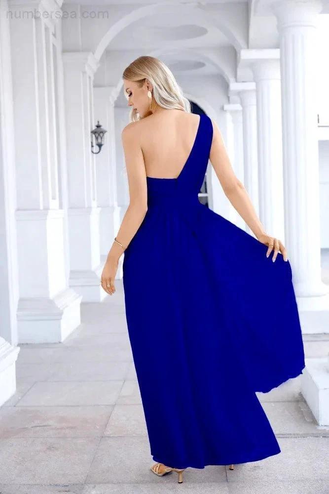 Ladies Chiffon One Shoulder Bridesmaid Evening Dress Wedding Party Evening Dress 28133 by numbersea