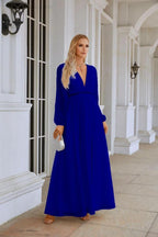 Ladies V Neck Chiffon Long Sleeve Front Slit Bridesmaid Evening Dress Wedding Party Shopping Evening Dress 28109 by numbersea