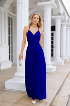 Ladies Chiffon Spaghetti Strap V Neck Front Slit Floor Length Bridesmaid Evening Dress Prom Party Wedding Evening Dress 28116 by numbersea