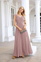 Ladies Chiffon V Neck Sleeveless Floor Length Bridesmaid Evening Dress Wedding Party Evening Dress 28126 by numbersea