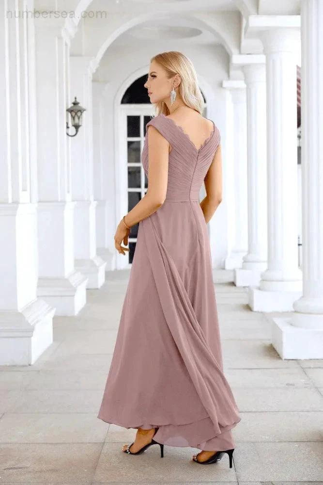 Ladies Chiffon V Neck Sleeveless Floor Length Bridesmaid Evening Dress Wedding Party Evening Dress 28126 by numbersea