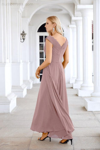 Ladies Chiffon V Neck Sleeveless Floor Length Bridesmaid Evening Dress Wedding Party Evening Dress 28126