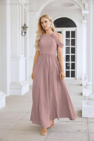 Ladies Chiffon Off Shoulder Swing Sleeve Front Slit Bridesmaid Evening Dress Wedding Party Evening Dress 28117