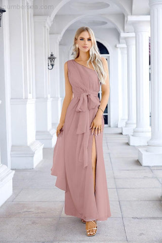 Ladies Chiffon One Shoulder Bridesmaid Evening Dress Wedding Party Evening Dress 28133
