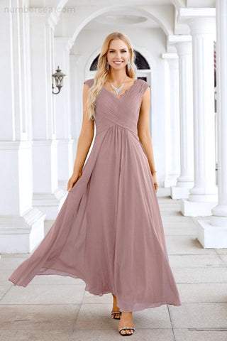 Ladies Chiffon V Neck Sleeveless Floor Length Bridesmaid Evening Dress Wedding Party Evening Dress 28126