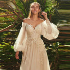 Elegant Sweetheart Neck Puff Long Sleeves Wedding Dress For Women 2023 Backless Tulle Bridal Gown Classic Robe De Mariée by payinti
