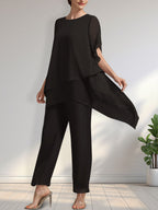 Separates Jumpsuit/Pantsuit Scoop Ankle-Length Chiffon Mother of the Bride Dress