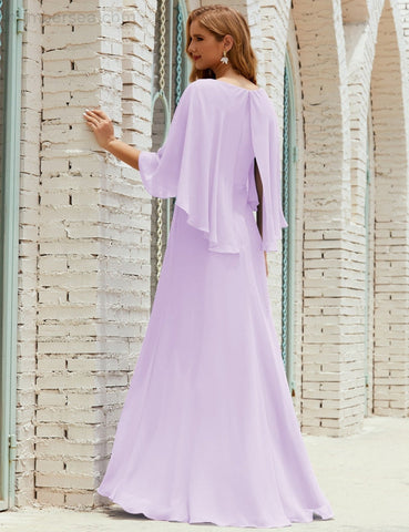 Sunnderly  Bridesmaid Dress Women Long Sleeve V-Neck Chiffon Formal Wedding Party Dress SY28018