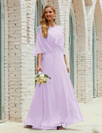 Sunnderly Bridesmaid Dress Women Long Sleeve V-Neck Chiffon Formal Wedding Party Dress SY28018 by numbersea