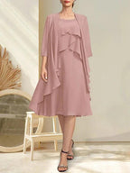 A-line Scoop Knee-Length Chiffon Mother of the Bride Dress With Beading by Dreamylily
