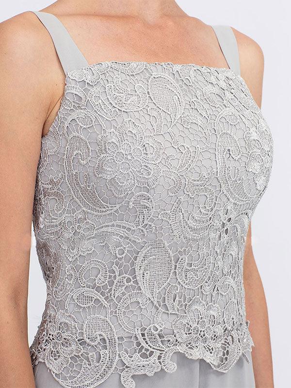 Trajes de pantalón de tres piezas de gasa con escote cuadrado para madre de la novia con chaqueta 