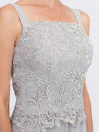 Trajes de pantalón de tres piezas de gasa con escote cuadrado para madre de la novia con chaqueta 