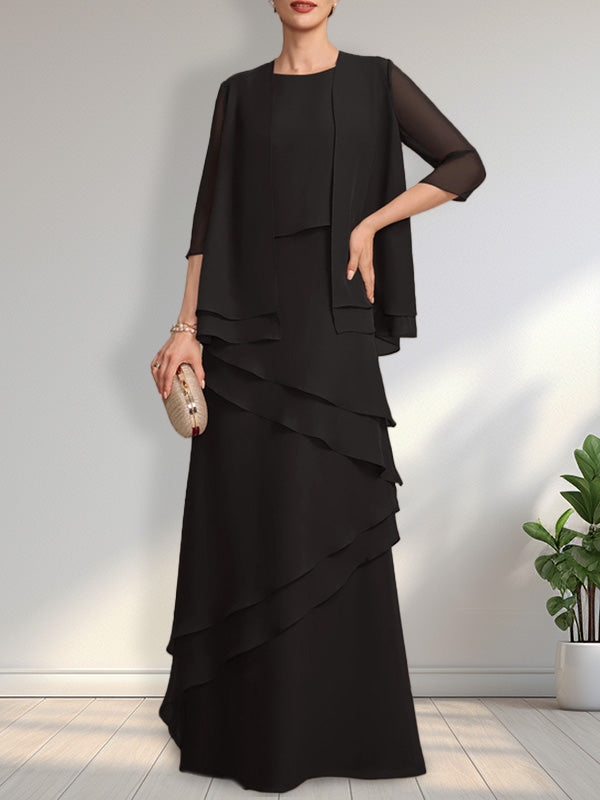 Sheath Scoop Floor-Length Chiffon Mother of the Bride Dress