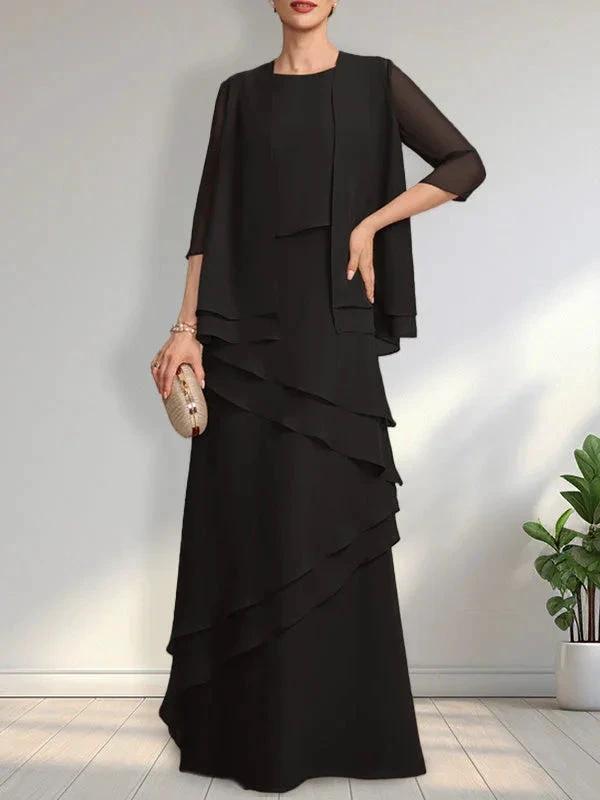 Sheath Scoop Floor-Length Chiffon Mother of the Bride Dress by Dreamylily
