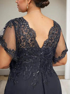 A-line V-Neck Floor-Length Lace Chiffon Mother of the Bride Dress With Sequins by Dreamylily