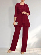 Jumpsuit/Pantsuit Separates Scoop Floor-Length Chiffon Lace Mother of the Bride Dress With Sequins by Dreamylily