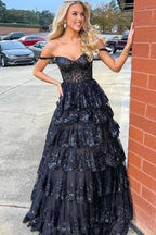 Leona |Princess Off the Shoulder Sequined Lace Prom Dress by KissProm