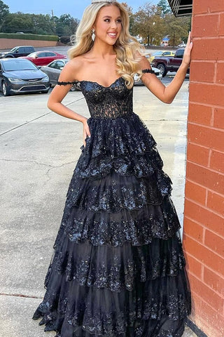 Leona | Schulterfreies Ballkleid im Prinzessinnen-Stil mit Pailletten und Spitze