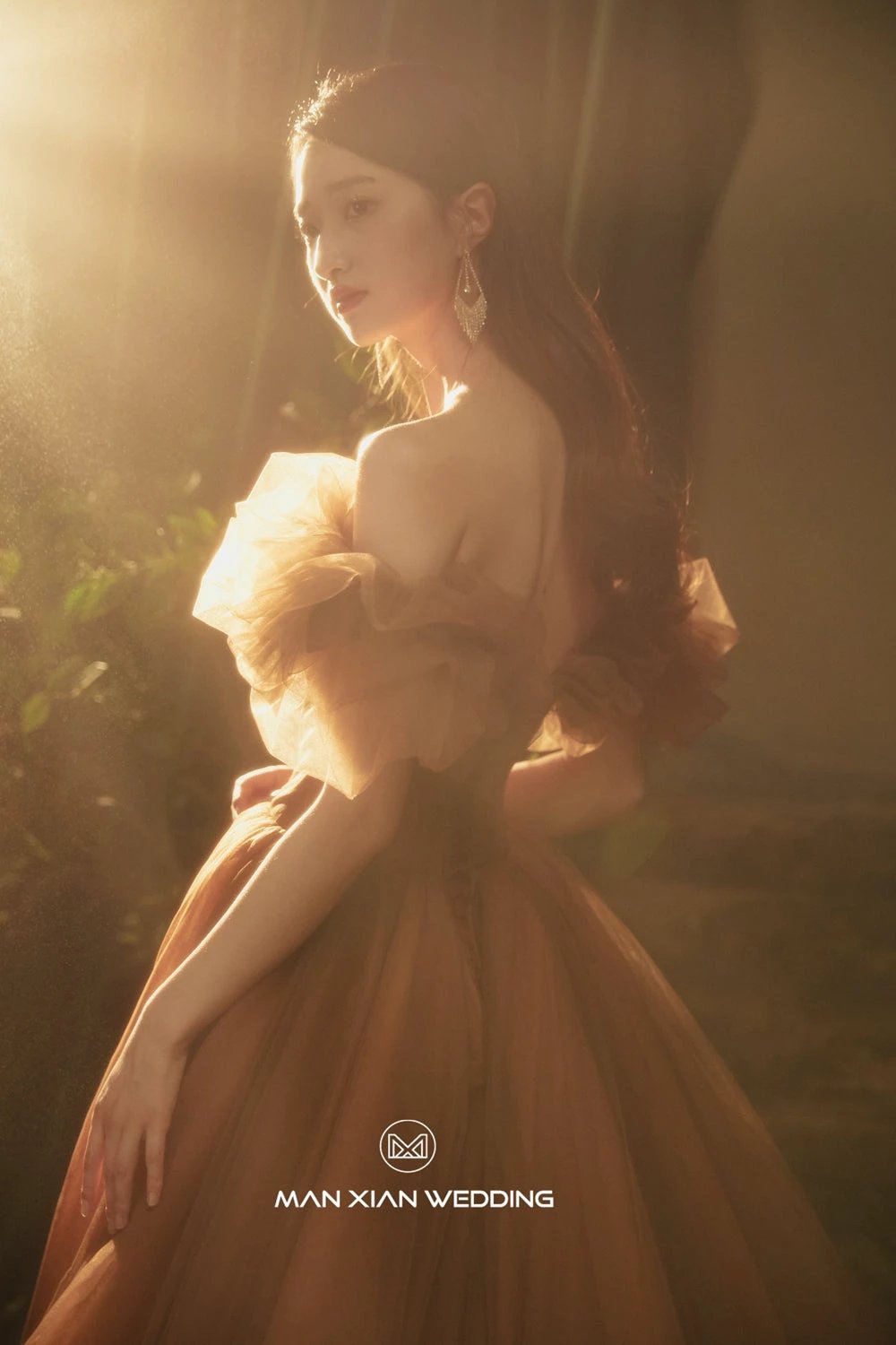 Elegant Nanmu-Hued Off-Shoulder Tulle Ball Gown with Voluminous Ruffle Detailing & Corset Bodice by ZAPDRESS