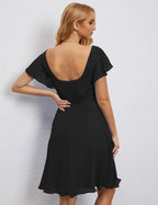 Numbersea U Back Homecoming Dress Formal Prom Dress Knee Length Short Sleeves Cocktail Party Dress 28077 by numbersea