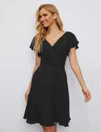Numbersea U Back Homecoming Dress Formal Prom Dress Knee Length Short Sleeves Cocktail Party Dress 28077 by numbersea