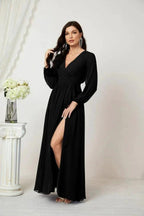 Sunnderly Evening Dresses Deep V-Neck Chiffon Bridesmaid Dresses Long Bishop Sleeve Side Split Formal Dress SY2806 by numbersea