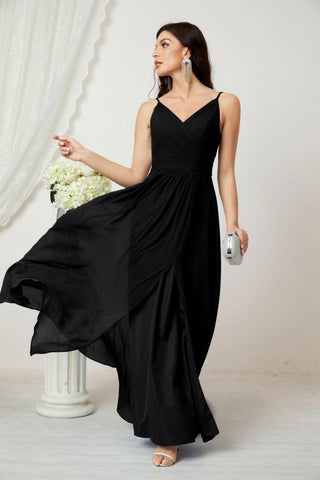 Numbersea Chiffon V-Neck Bridesmaid Dress Spaghetti Strap Long Formal Party Prom Gowns with Slit 28010