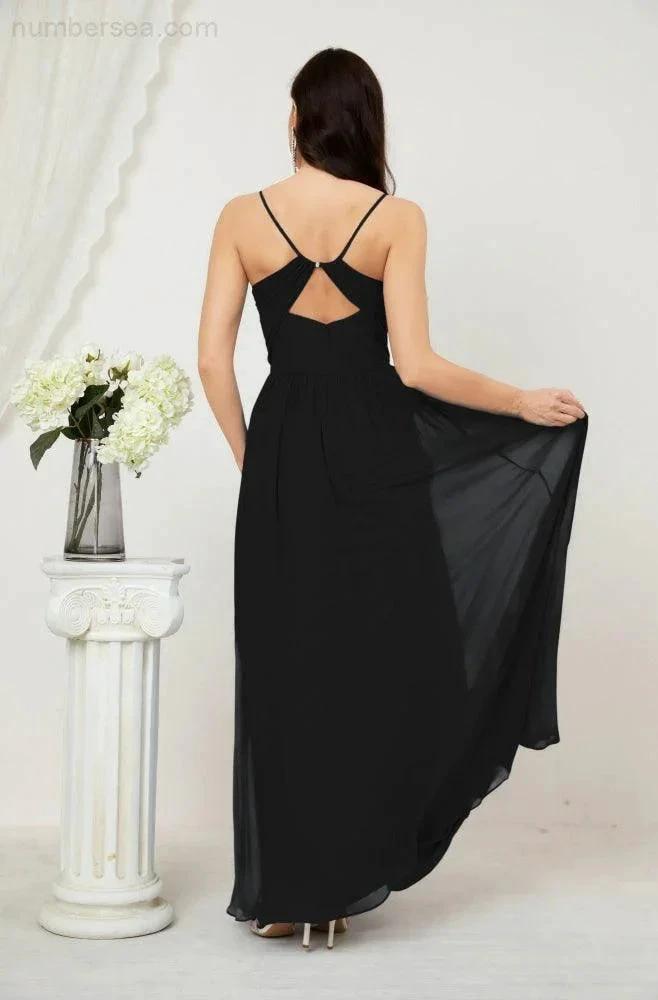 Numbersea Neck Bridesmaid Dresses Chiffon Long Spaghetti A-line Formal Prom Gown for Wedding Party Evening 2801 by numbersea